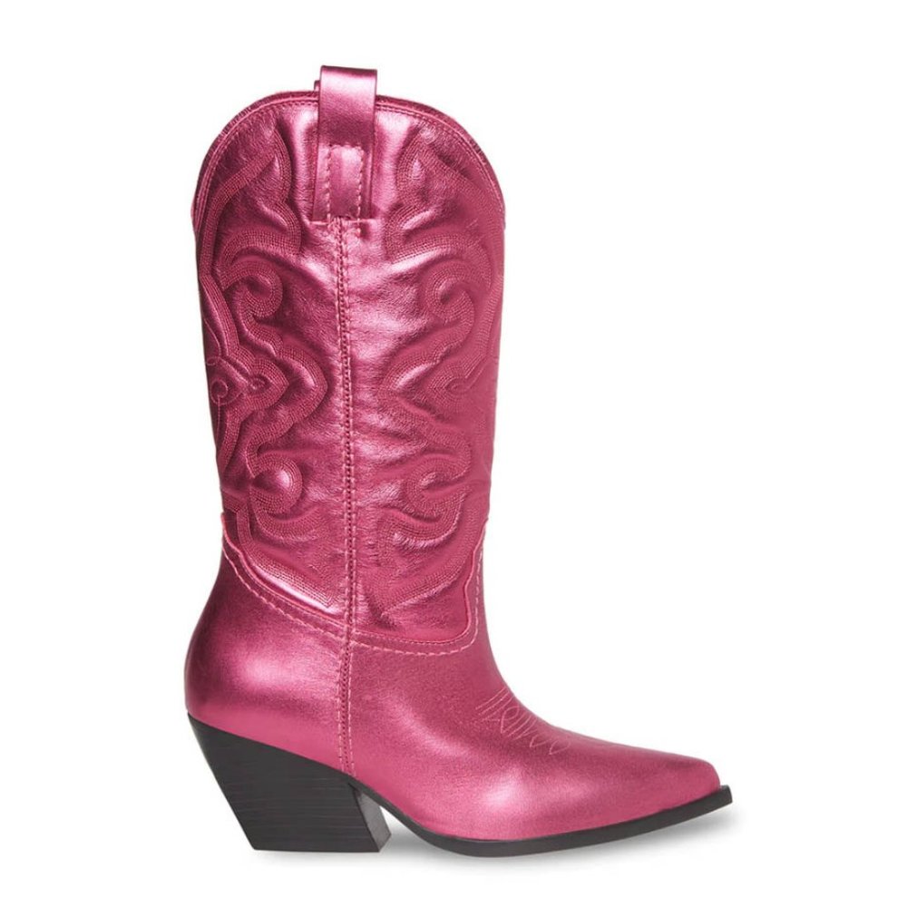 NIB Steven Madden West Metallic Pink Leather Boots Size 10